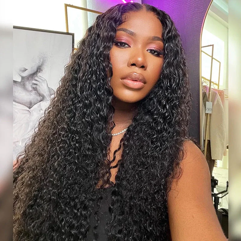 Human - hair wig in a jet - black color for a classic and timeless lookSterly Wear And Go Glueless Wigs Curly Wave 5×5/13×6 Transparent Lace Human Hair Wigs