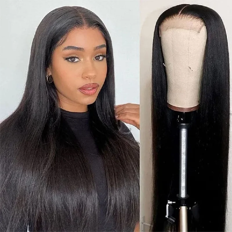 Human - hair wig with a natural - looking root for a more realistic lookSterly Glueless Straight 4×4 HD Transparent Lace Closure Wigs Human Hair