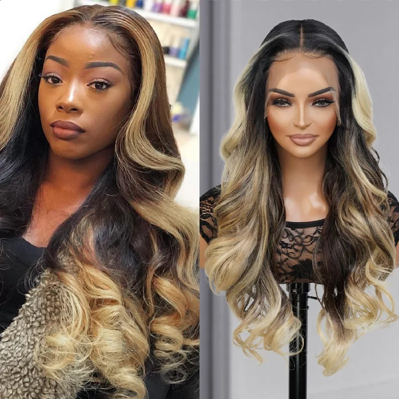 Human - hair lace wig for a luxurious and natural feelThe Stylist Human Hair Blend Pre Plucked 13x6 Invisible HD Lace Frontal Wig Bella