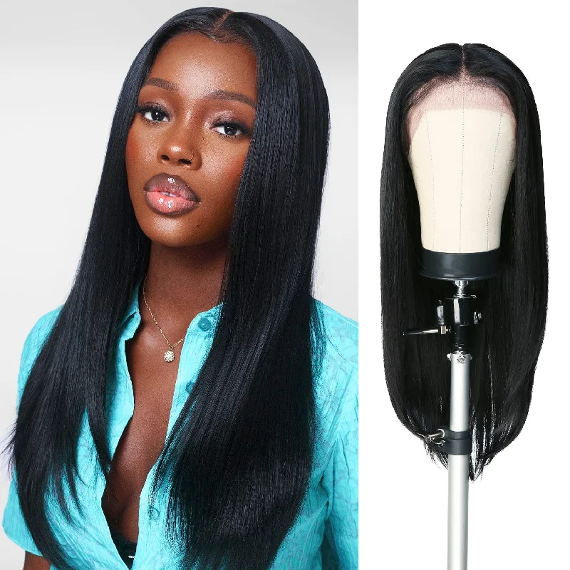 Lace wig with a silk - base cap for a comfortable and smooth feelThe Stylist Human Hair Blend Pre Plucked 13x6 Invisible HD Lace Frontal Wig Athena