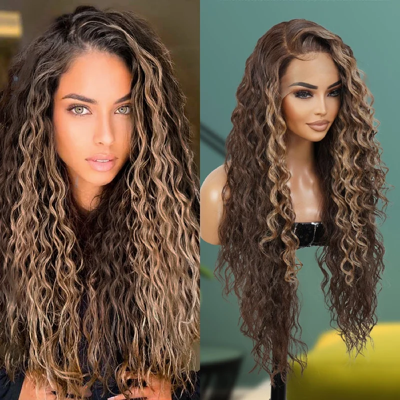 Full - lace wig with a natural - looking hairline for a seamless appearanceThe Stylist Human Hair Blend Pre Plucked 13x6 Invisible HD Lace Frontal Wig Isis