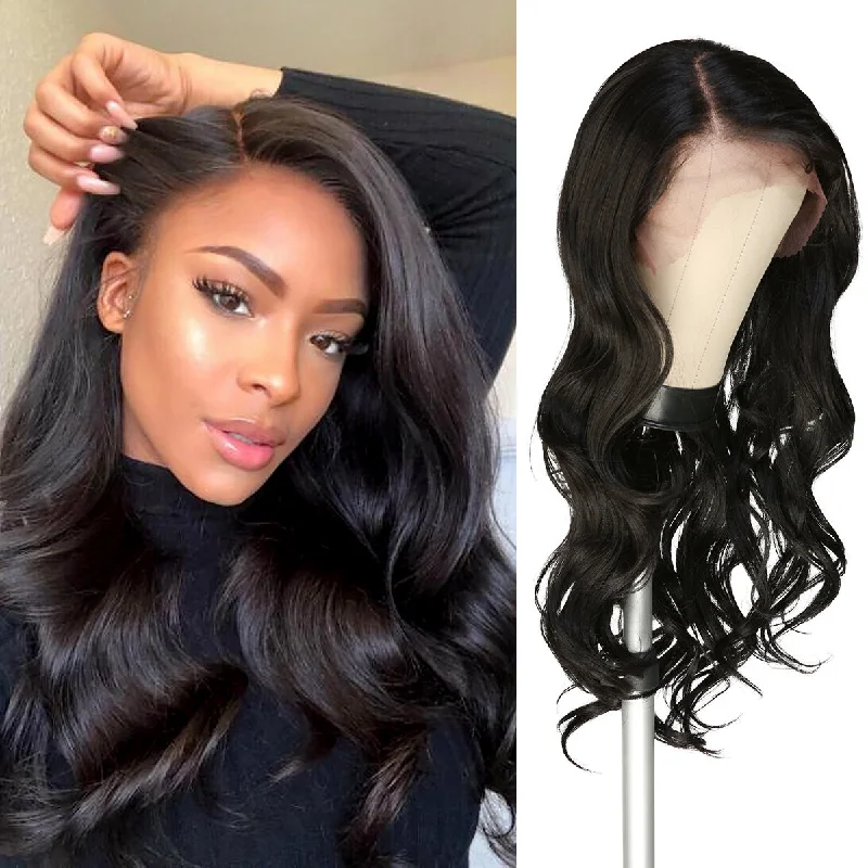 Lace wig with a 13x4 lace frontal for a wide - parting areaThe Stylist Human Hair Blend Pre Plucked 13x6 Invisible HD Lace Frontal Wig Nisha