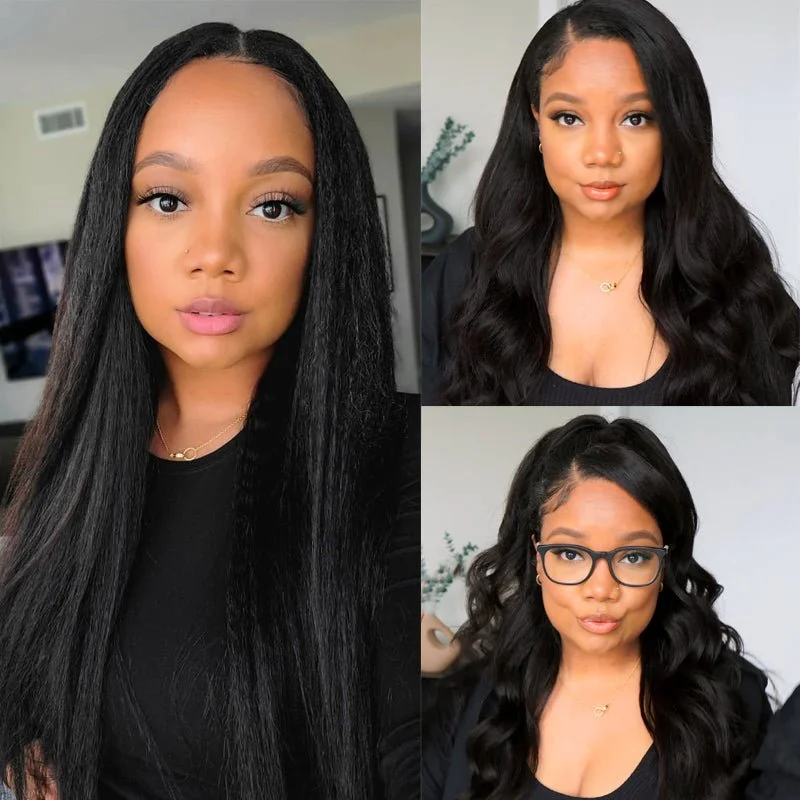 Adjustable - cap human - hair wig for a comfortable fitThin V Part Wigs Glueless Kinky Straight Human Hair V Part Wig No Leave Out