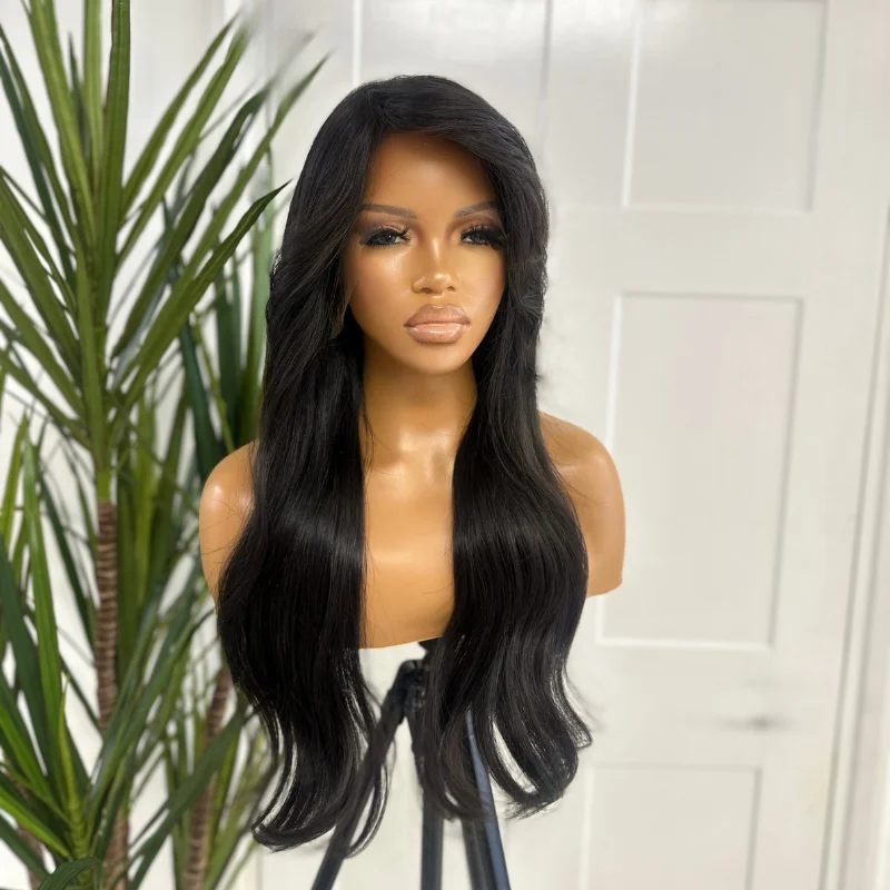 Human - hair wig in a jet - black color for a classic and timeless lookTONI-20"  Natural Black Lace Front Human Hair Wig