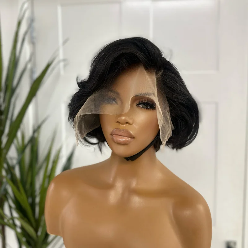 Human - hair wig with a wavy texture for a beachy and relaxed lookTRIXIE - 8'' 100% Raw  Human Hair  Pixie Cut Lace Front Wig