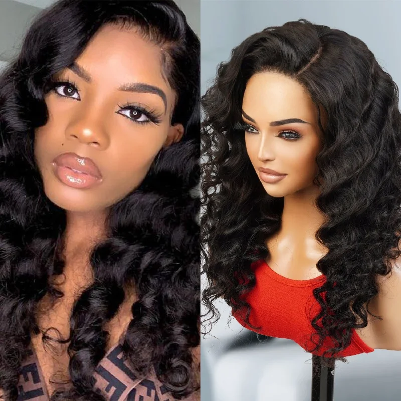 Lace wig with a pre - plucked hairline for a more natural lookUpScale 100% Human Hair Wear and Go Pre Cut Pre Plucked Glueless 5x5 Closure Wig Loose Deep Wave 22"