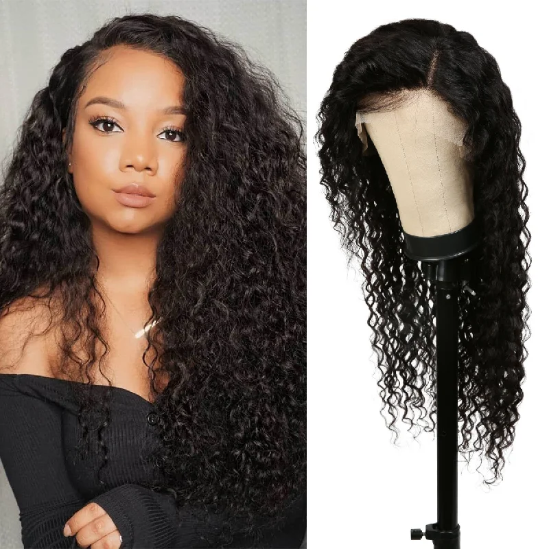 Human - hair lace wig for a luxurious and natural feelUpScale 100% Unprocessed Brazilian Virgin Remy Human Hair 13x4 HD Lace Frontal Wig Deep Wave