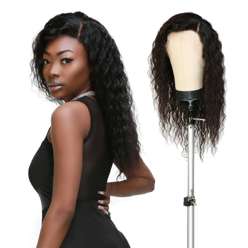 Lace wig with a side - swept bang for a sophisticated lookUpScale 100% Unprocessed Brazilian Virgin Remy Human Hair 13x4 HD Lace Frontal Wig Wet & Wavy Deep Wave