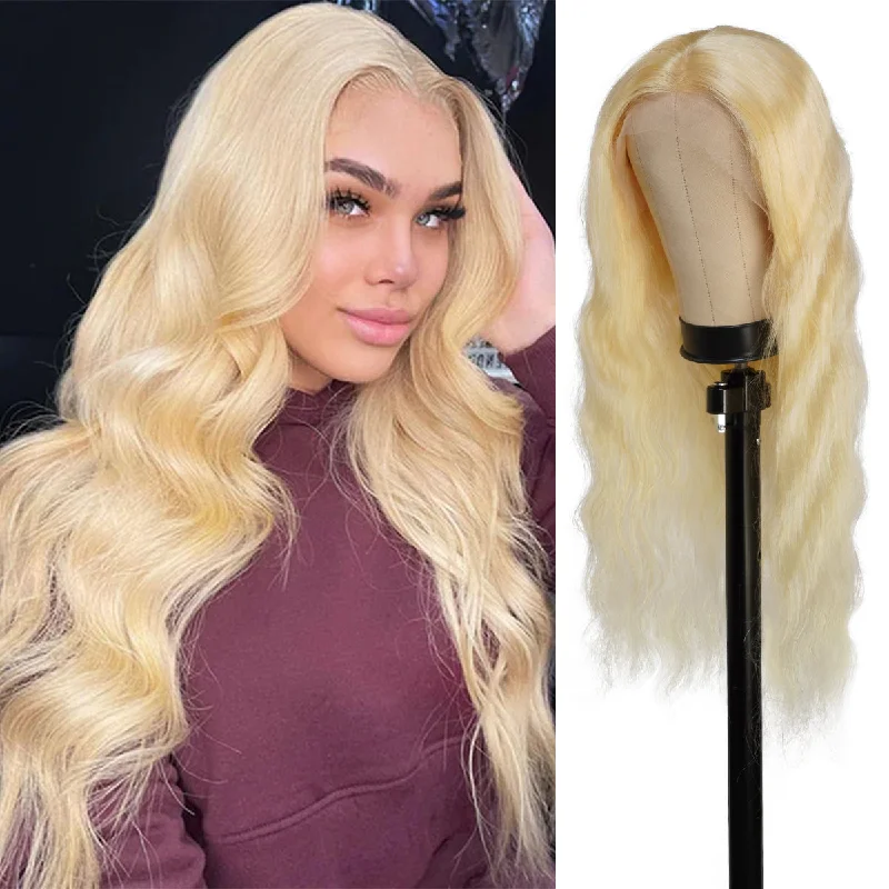 Lace wig with a side - swept bang for a sophisticated lookUpScale 100% Virgin Human Hair 5" T Part Lace Wig 613 Blonde Body Wave