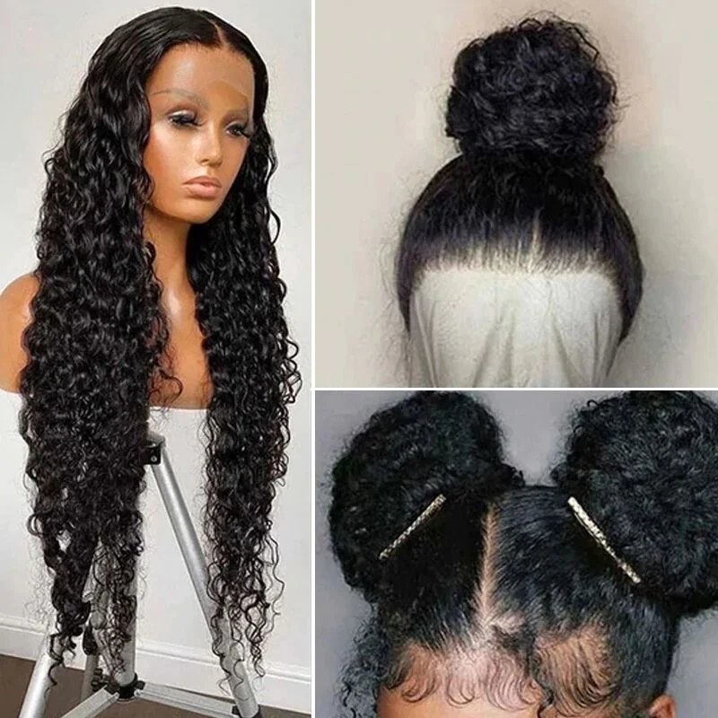 Lace wig with a pre - plucked hairline for a more natural lookWater Wave 360 Lace Front Wig 100 Human Hair 180% 150% 250%Density