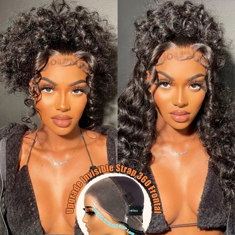 Full - lace wig with a natural - looking hairline for a seamless appearanceWater Wave Invisi Strap Snug Fit 360 Transparent Lace Frontal Bleached Knots Pre Cut Lace Wig