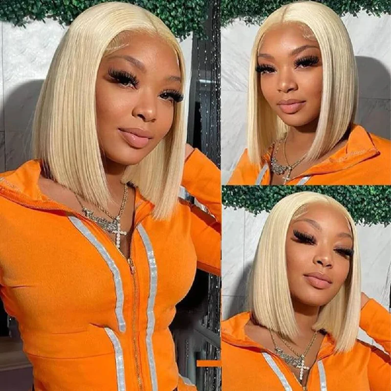 Lace wig with a curly texture for a bold and stylish choiceWear & Go 4x4 Glueless Blonde Straight Bob Wig #613 Pre-cut Lace HD Transparent Lace Closure Short Bob Wigs Human Hair Lace Wigs [T07]