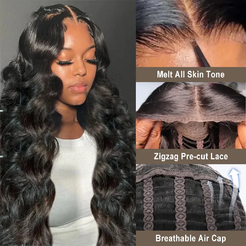 Lace wig with a wavy texture for a beachy lookWear & Go Body Wave 7x5 HD Pre-cut Lace Pre-bleached Tiny Knots Glueless Lace Closure Wig  US Stock Special Sale