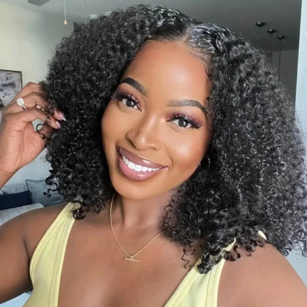 Human - hair wig with a 180 - density for a full and thick appearanceWesface Bouncy Pixie Curl Human Hair Wig 4x4 HD Glueless Weargo Wig Natural Black Color