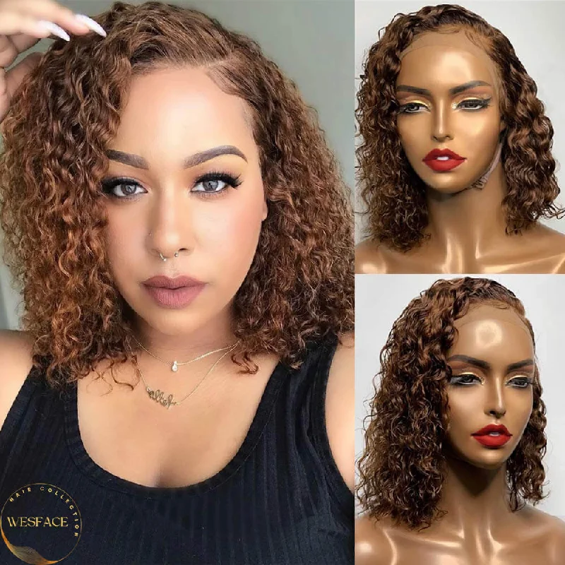 Human - hair wig with a 180 - density for a full and thick appearanceWesface Brown Curly Bob Wig Human Hair Lace Closure Wigs 12A Glueless Wigs Human Hair Pre Plucked 4x4 Transparent Short Chocolate Brown Water Wave Human Hair Wigs for Women