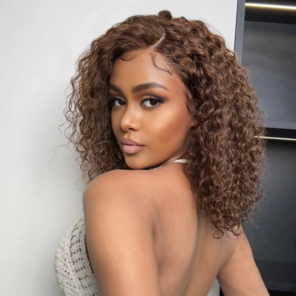 Human - hair wig with a wavy texture for a beachy and relaxed lookWesface Chocolate Brown Short Curly 13x4 Lace Front Wigs Pre pluncked for Black Women Glueless Brazilian Human Virgin Hair