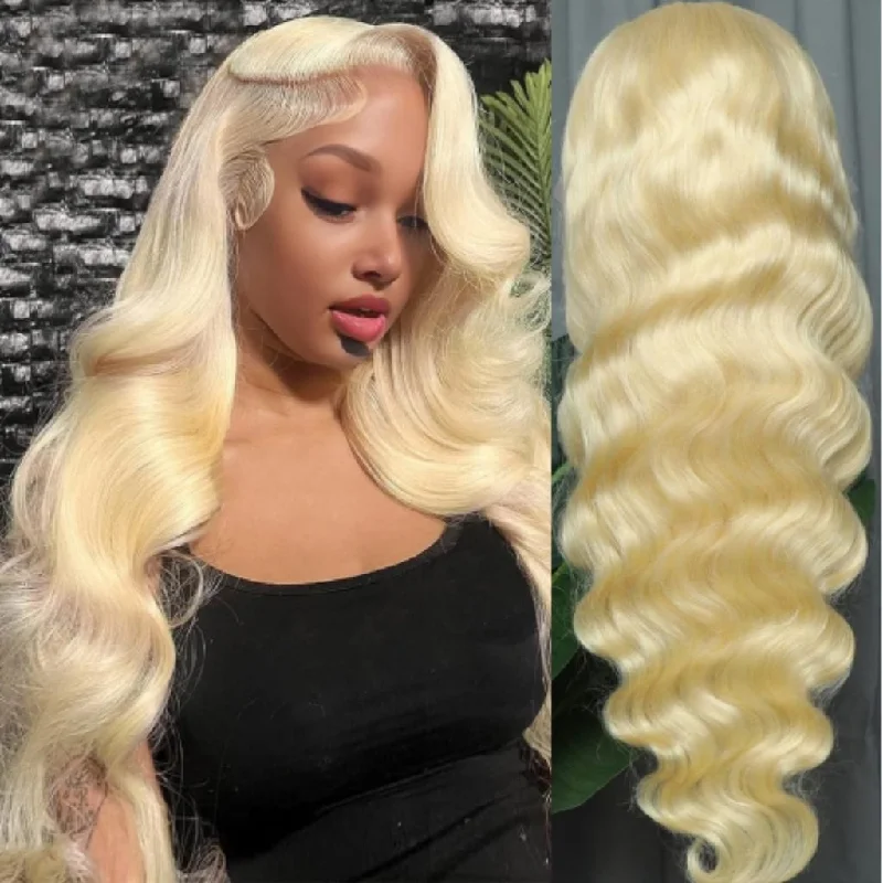 Colored wig with a red - orange hue for a warm and energetic look10A Brazilian Blonde 613 Body Wave 13x4 Lace Frontal wig 13x6 Transparent Lace Wigs