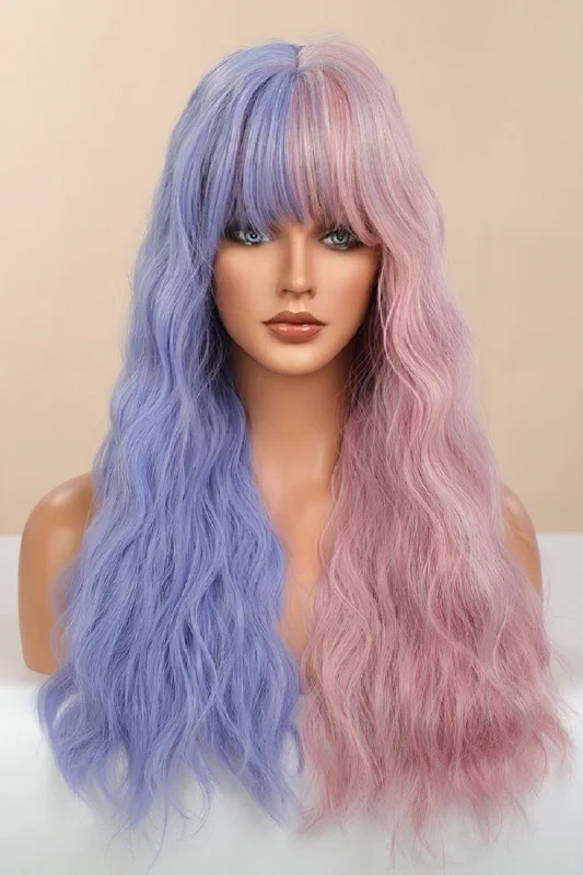 Colored wig with a natural - looking root for a more realistic lookFull-Machine Wigs Synthetic Long Wave 26" in Blue/Pink Split Dye