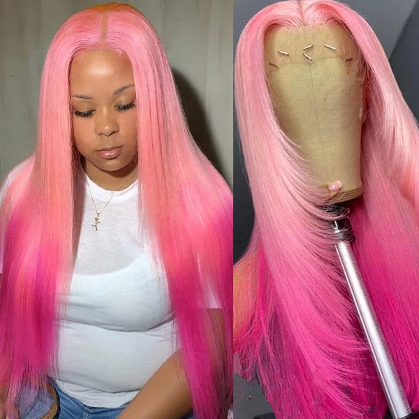 Colored wig with a side - swept bang for a sophisticated lookRose Pink Straight Wig 13x4 HD Lace Front Wig Glueless Straight Human Hair Wigs 180% Density Barbie Hair Style