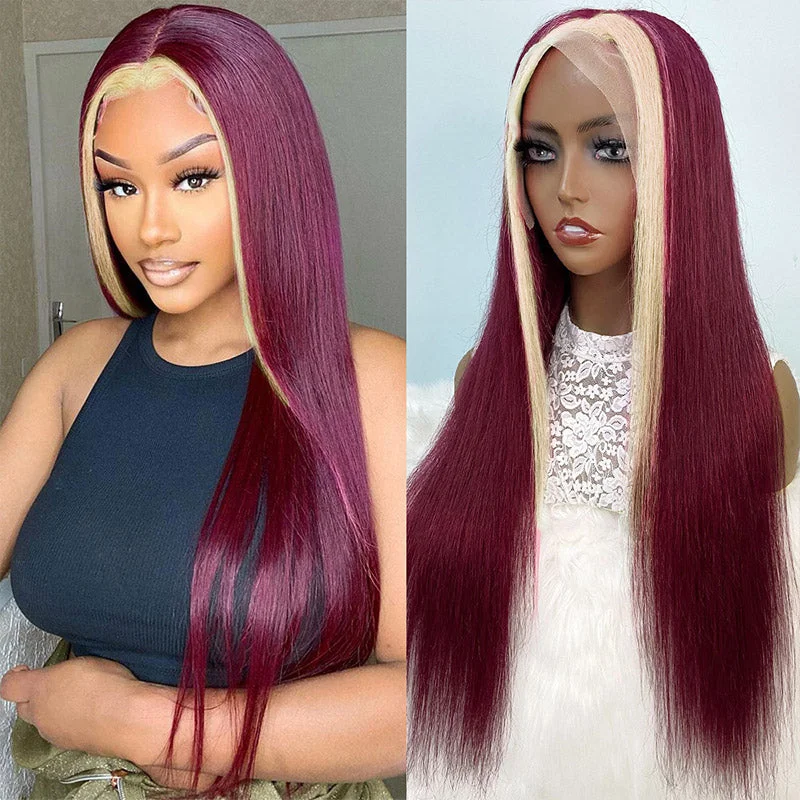 Colored wig with a purple - violet shade for a regal and elegant look13x4 Lace Front Wig 99J Burgundy Blonde Human Hair Wigs Straight Lace Frontal Wig Glueless Straight Clorful Wigs