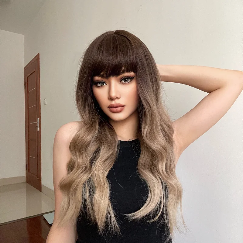 Colored wig with a purple - violet shade for a regal and elegant look23 Inches Alter Ego Vibe Beach Waves Ombre Ash Blonde