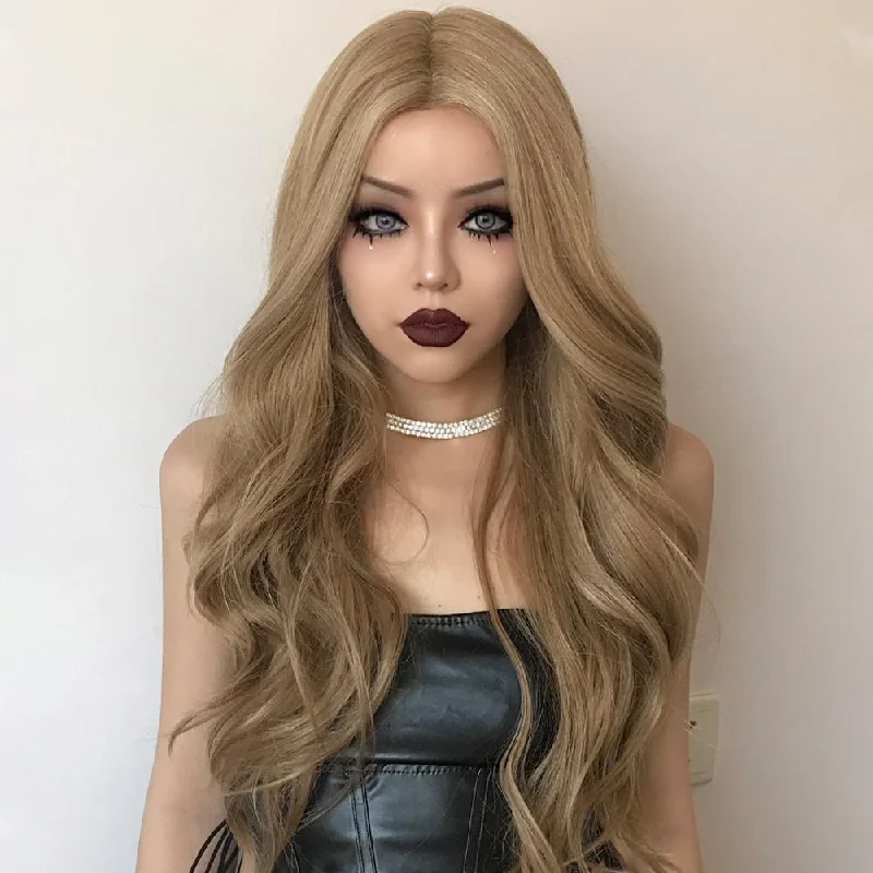 Colored wig with a 150 - density for a full and thick appearance22 Inches Honey Blonde Big Lose Curls Lace Front Synthetic Wig