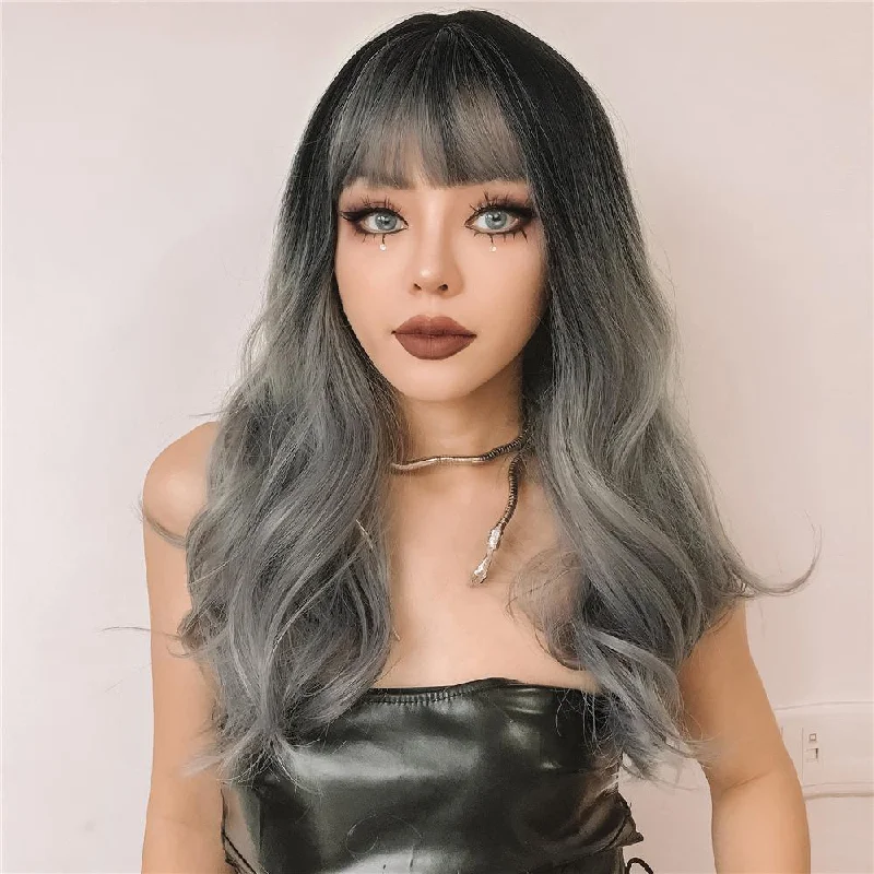 Colored wig with a silver - grey color for a trendy and cool - toned look18 Inches Silver Synthetic hair with layered curls-Holly