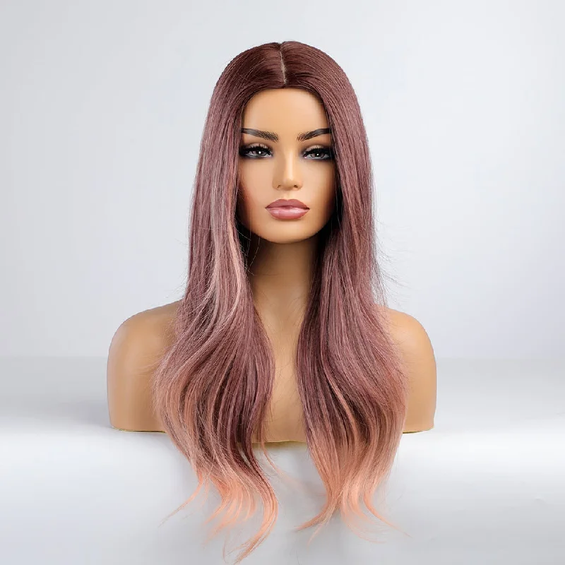 Colored wig with a middle - part for a classic and elegant style23 Inches Soft Curls Synthetic Wig - Grace