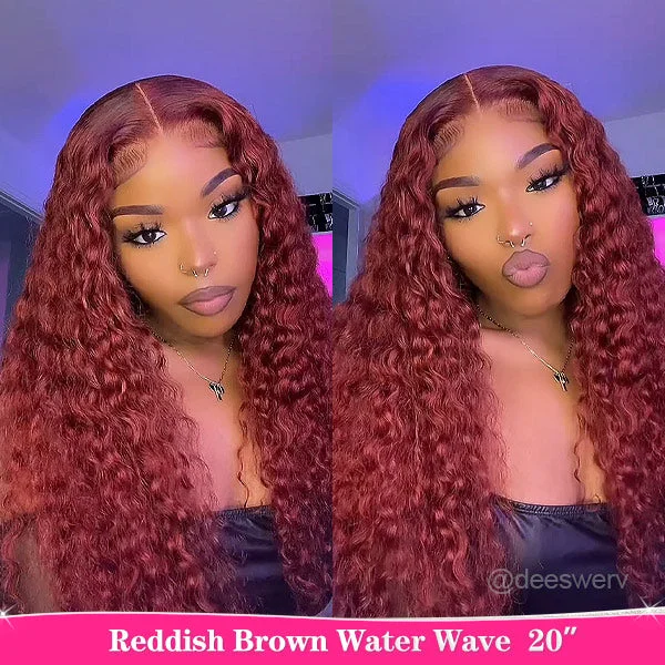 Colored wig in a vibrant pink color for a bold and eye - catching look#33 Reddish Brown Water Wave Human Hair Wear Go Glueless Wigs Pre-cut Lace Wigs