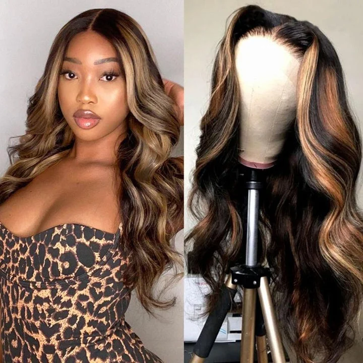 Colored wig with a silk - base cap for a comfortable and smooth feel4/27 Highlight Blonde HD Lace Human Hair Wigs For Women 13x4 Brazilian Body Wave Honey Blonde Wig