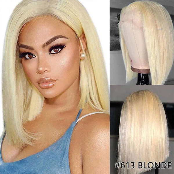 Colored wig with a silk - base cap for a comfortable and smooth feel4*4 Blonde 613 Straight Bob Wig Short Wig 613 Lace Clsoure Wig