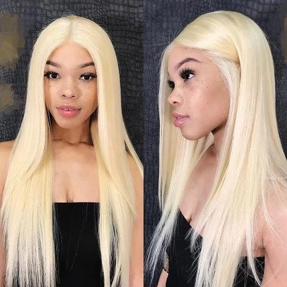 Colored wig with a red - orange hue for a warm and energetic look613 Closure Wig Blonde Straight Wig 4x4 Lace Closure Wig