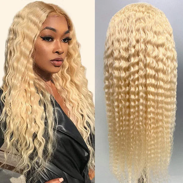 Colored wig with a blue - green ombre effect for a unique and trendy appearanceBlonde 613 Deep Wave Wig 13*4*1 Lace Part Human Hair Wig Deep Wave