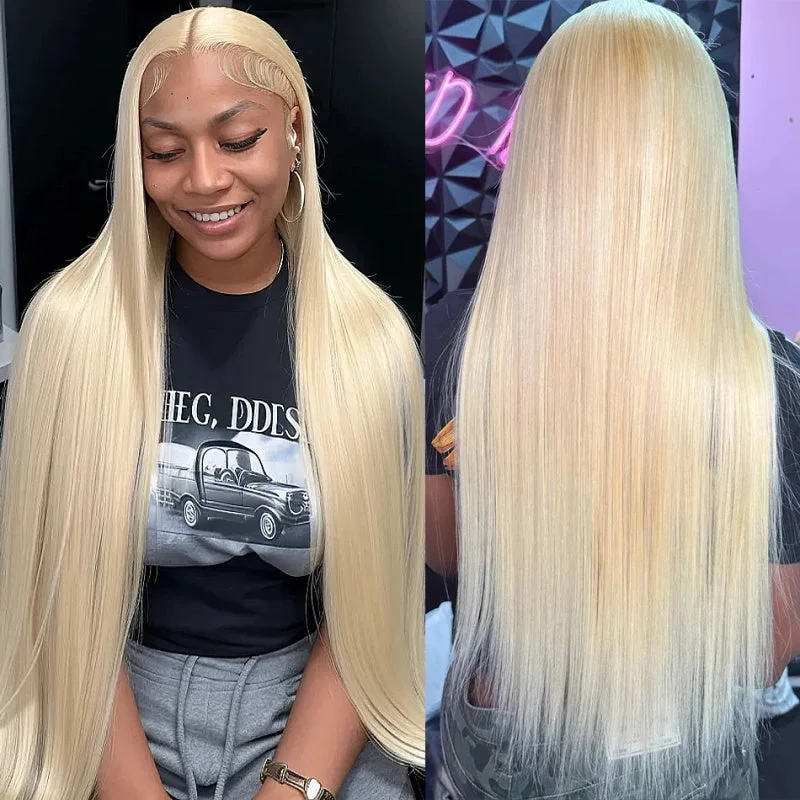 Colored wig with a wavy texture for a beachy and fun lookOvernight Shipping 613 Blonde 13x4 Glueless Lace Wig Straight  Lace Front Human Hair