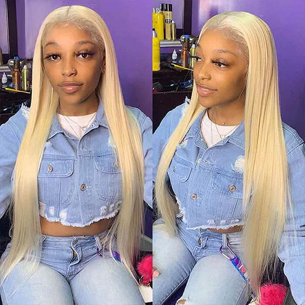 Colored wig with a straight texture for a sleek and minimalist look613 Honey Blonde Straight Hair Wear Go Wigs Ready To Wear Glueless Wigs Pre-cut Lace