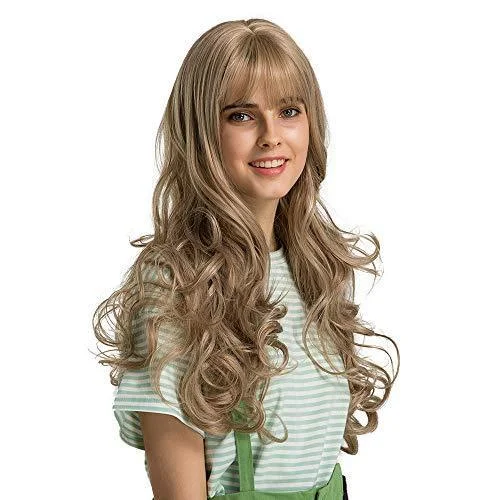 Colored wig with a side - swept bang for a sophisticated look21 Inches Bouncy Curls  Synthetic Wig