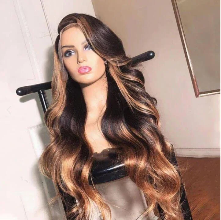 Colored wig with a pre - bleached knot for a natural - looking scalpAmazing Ombre Brown Mix Colored Body Wave 13x4 Undetectable Lace Front Wig