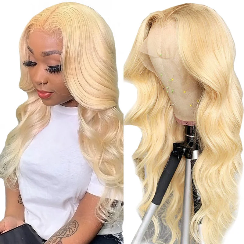 Colored wig with a wispy fringe for a soft and feminine lookHoney Blonde Human Hair Wigs Body Wave Wigs T Part Lace Wigs Pre-Cut Lace Friendly For Beginner