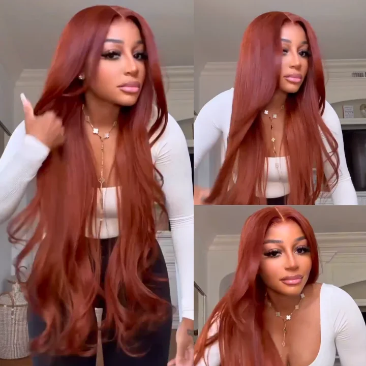 Colored wig with a blue - green ombre effect for a unique and trendy appearanceBody Wave Glueless  Reddish Brown  Natural 100% Human Hair Clear Transparent Lace Front Wigs For Women-Amanda Hair