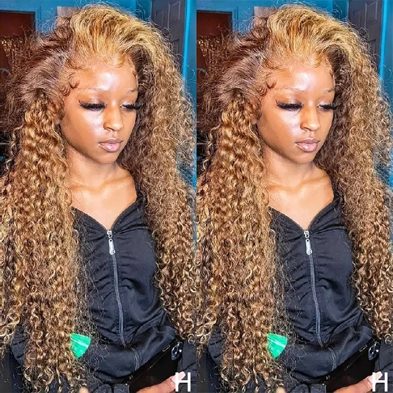 Human - hair colored wig for a natural and luxurious feelBrown Curly Lace Front Human Hair Wig For Black Woman