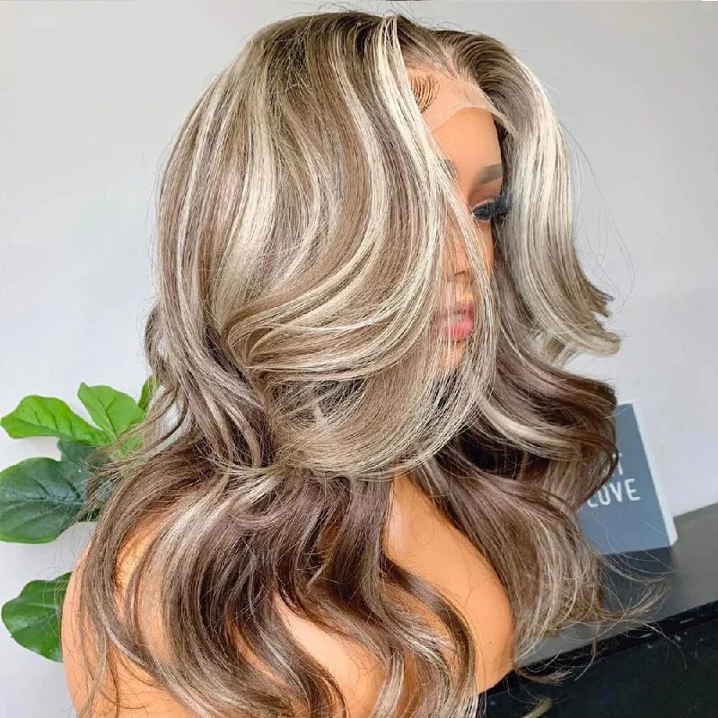 Colored wig with a wispy fringe for a soft and feminine lookCramberry Highlight Ombre Body Wave Wig Lace Front Human Hair Wigs 13x4 Lace Frontal Human Hair Wig