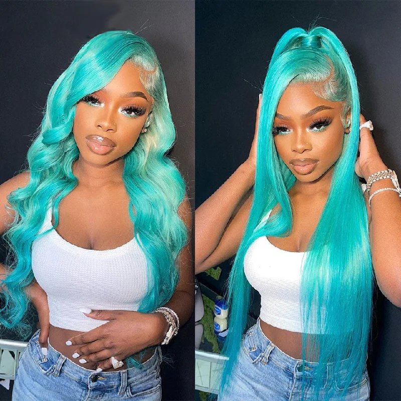 Colored wig with a straight texture for a sleek and minimalist lookCranberry 13x6 Mint Green Straight Lace Front Wigs Human Hair 30 Inch Body Wave Colored Wigs For Women