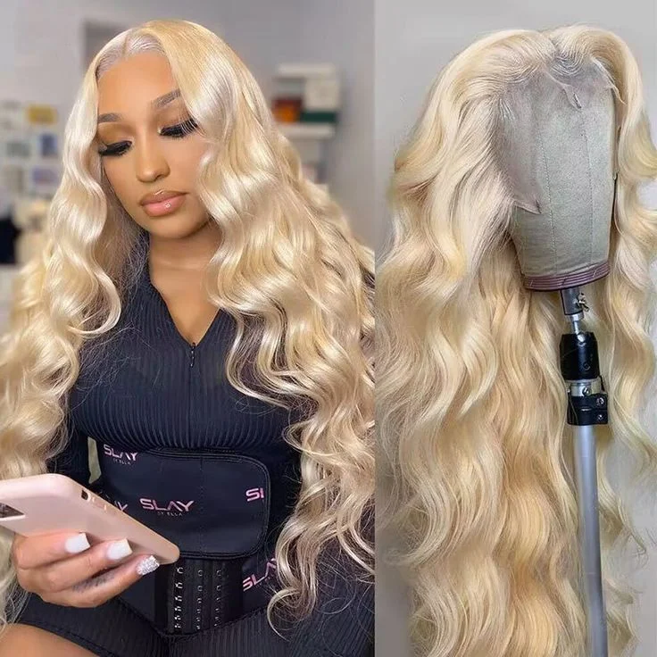 Colored wig with a side - part for a more flattering appearanceCranberry hair Blonde #613 Body Wave 13X4 Lace Frontal Deep Parting Super Soft Pre Plucked Wig