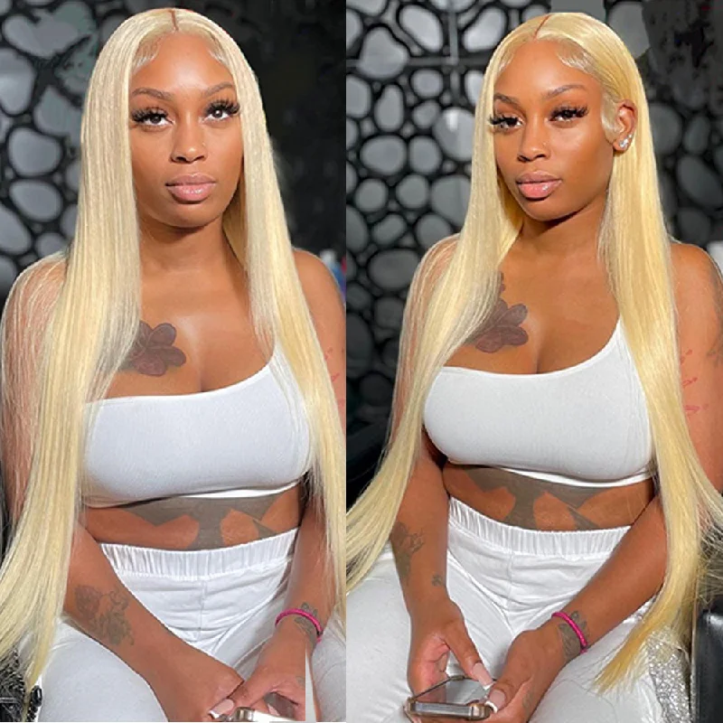 Colored wig with a pre - bleached knot for a natural - looking scalpCranberry 613 Blonde 13x4 Transparent Lace Frontal Wig Bone Straight Human Hair Wigs for Women