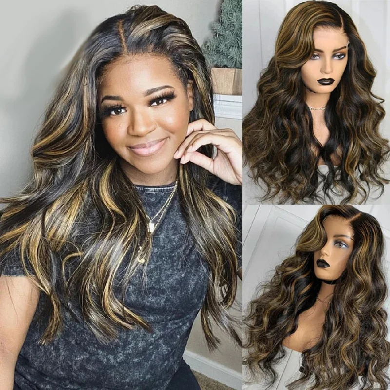 Colored wig with a pre - bleached knot for a natural - looking scalpCranberry Brazilian Human Hair Wigs Highlight Color Body Wave 13X4 Lace Front Wigs with Pre Plucked Hairline