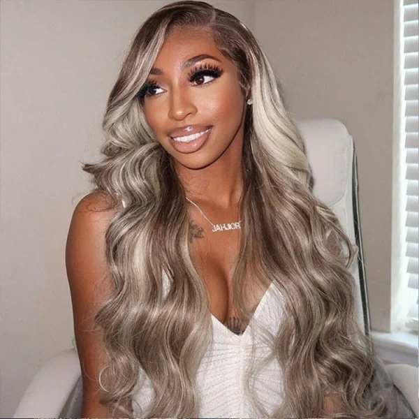 Colored wig with a pre - plucked hairline for a more natural lookCranberry Exclusive Original Blonde Highlight Lace Front Human Hair Wigs #P18/613 Blonde Hair With Highlights For Sale