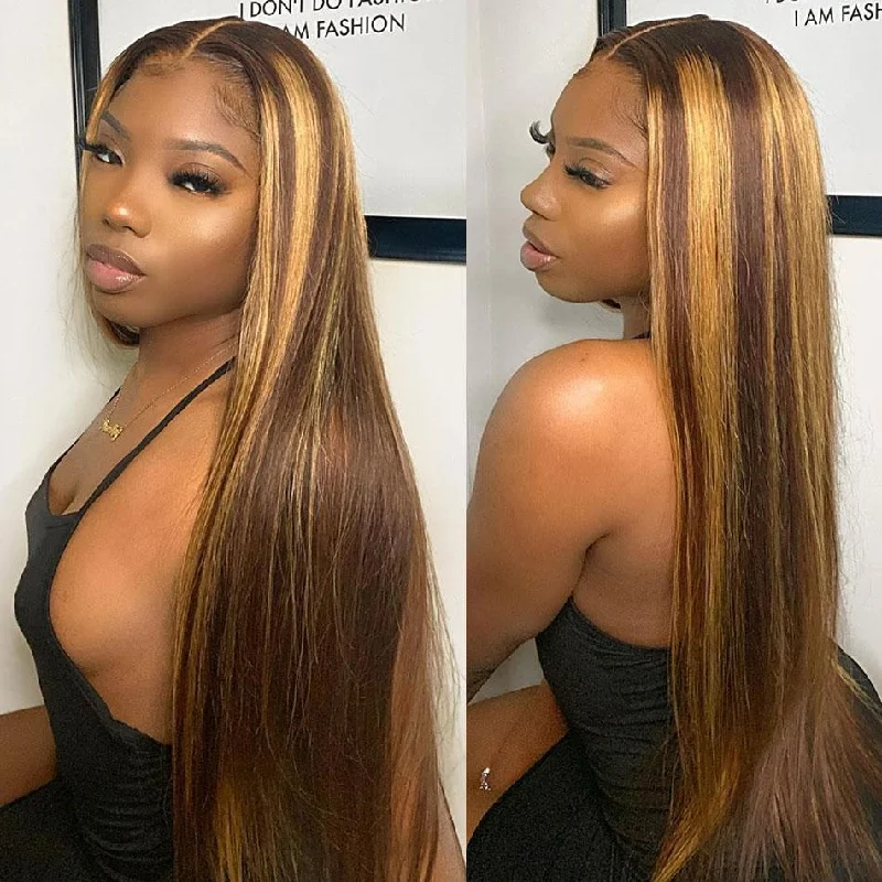 Colored wig with a natural - looking root for a more realistic lookCranberry Glueless Breathable Wigs 5x5 Lace Wig  Straight  4/27 Color Human Hair Air Wigs