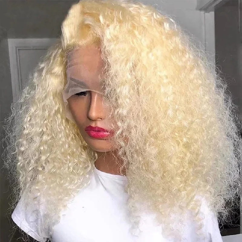 Colored wig with a side - swept bang for a sophisticated lookCranberry Kinky Curly Lace Front Wig Pre Plucked 13x6/13x4 HD 613 Blonde Human Hair Wigs 180 Density