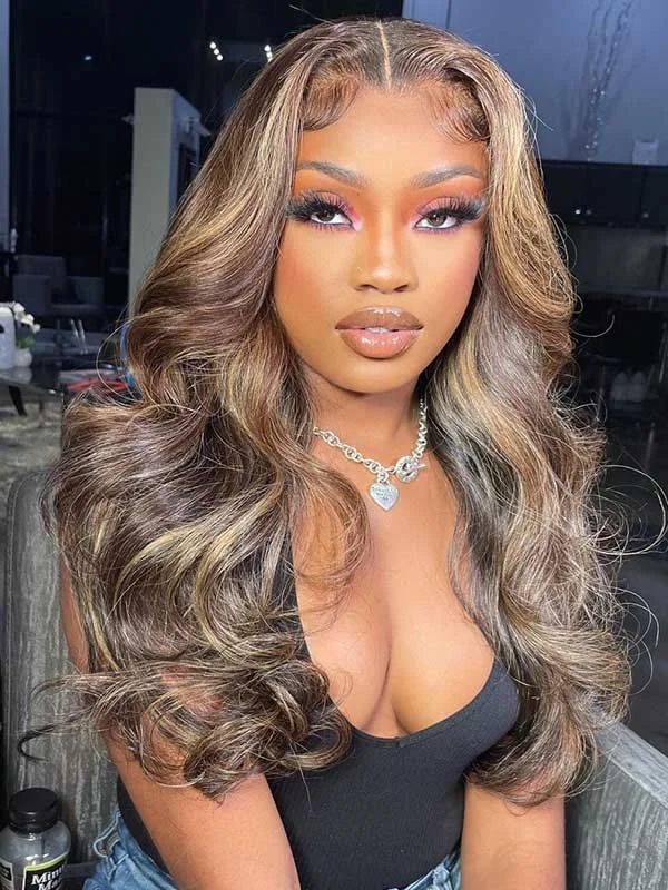 Adjustable - cap colored wig for a comfortable fitCranberry New Highlight Color Body Wave 13x4 Swiss Lace Front Wigs