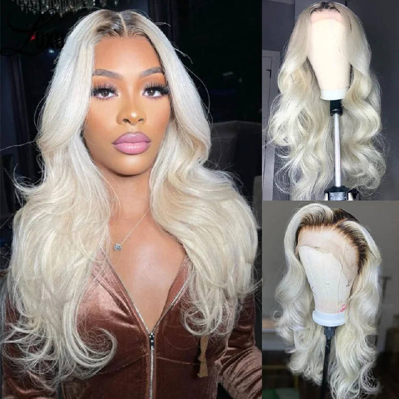 Synthetic colored wig with a heat - resistant formula for easy stylingCranberry Ombre Platinum Blonde 13x4 Lace Front Wig Human Hair Body Wave Wigs